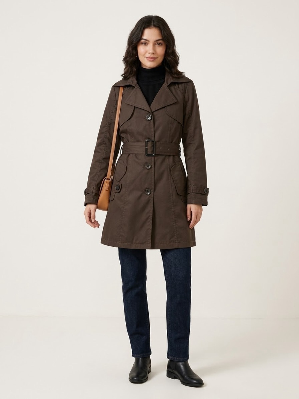 Fall Brown Belted Classic Trench Coat w/Modern Details